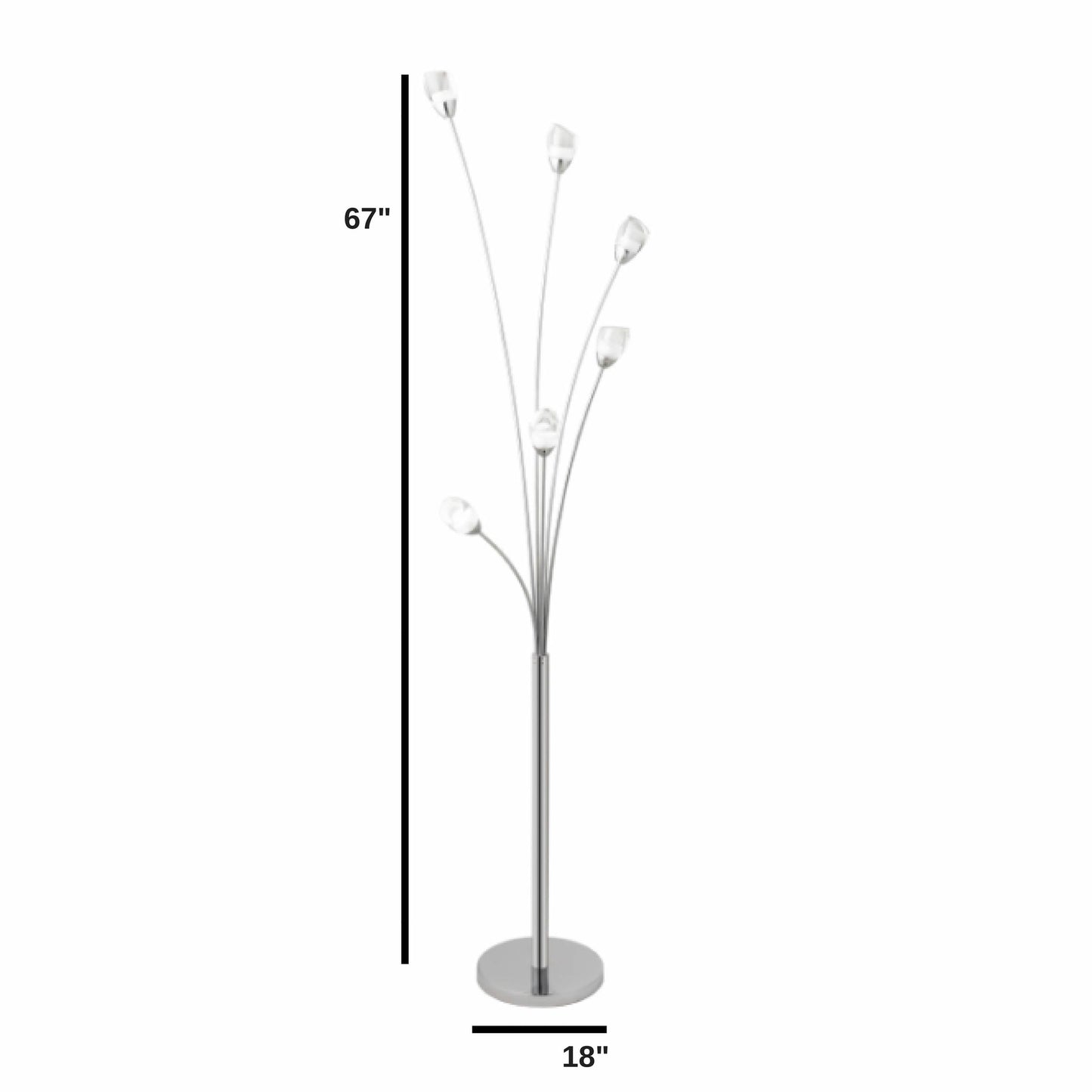 Flower Acrylic Floor Lamp - 6 Light | Tulip-Shaped Modern LED Lighting with Chrome Finish