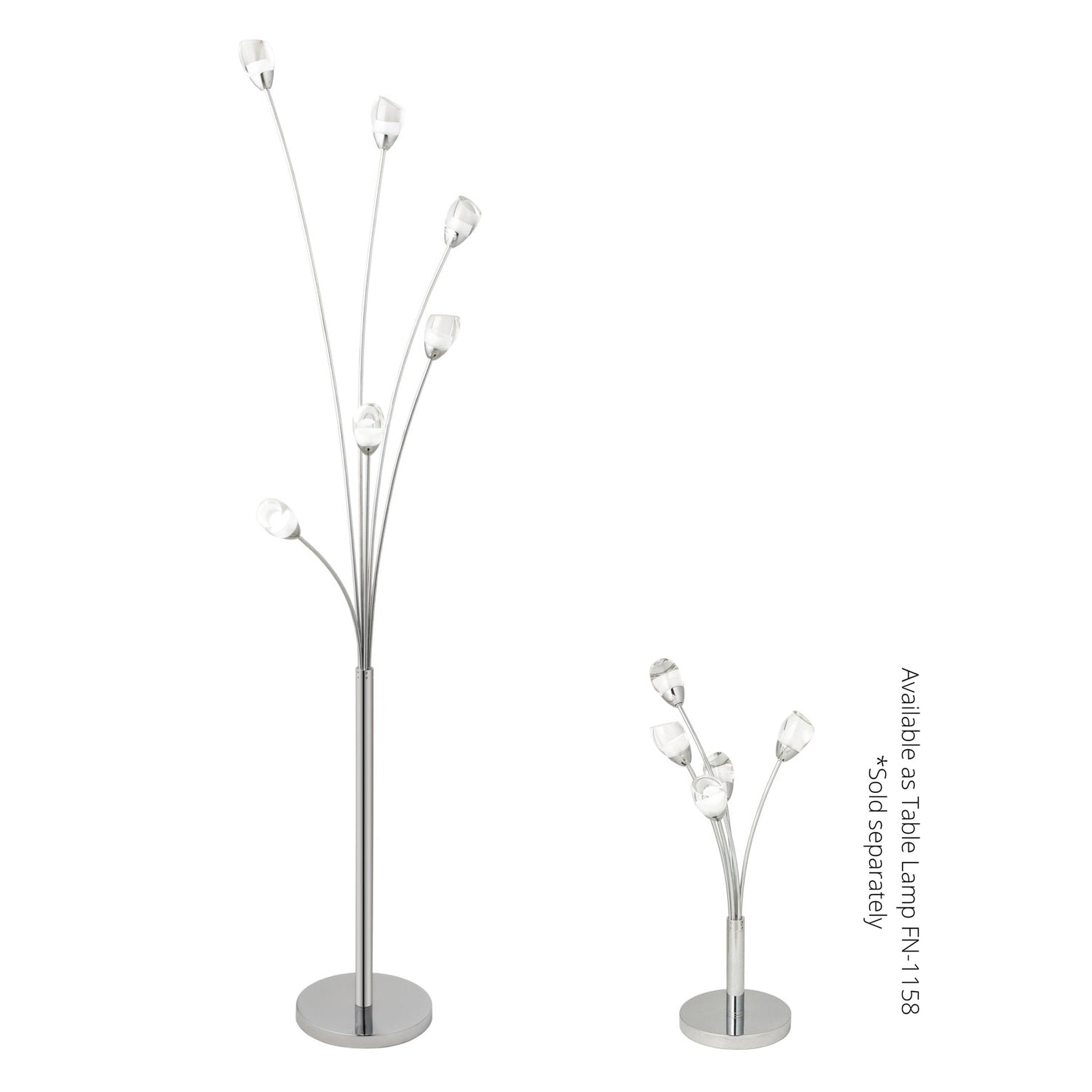 Flower Acrylic Floor Lamp - 6 Light | Tulip-Shaped Modern LED Lighting with Chrome Finish