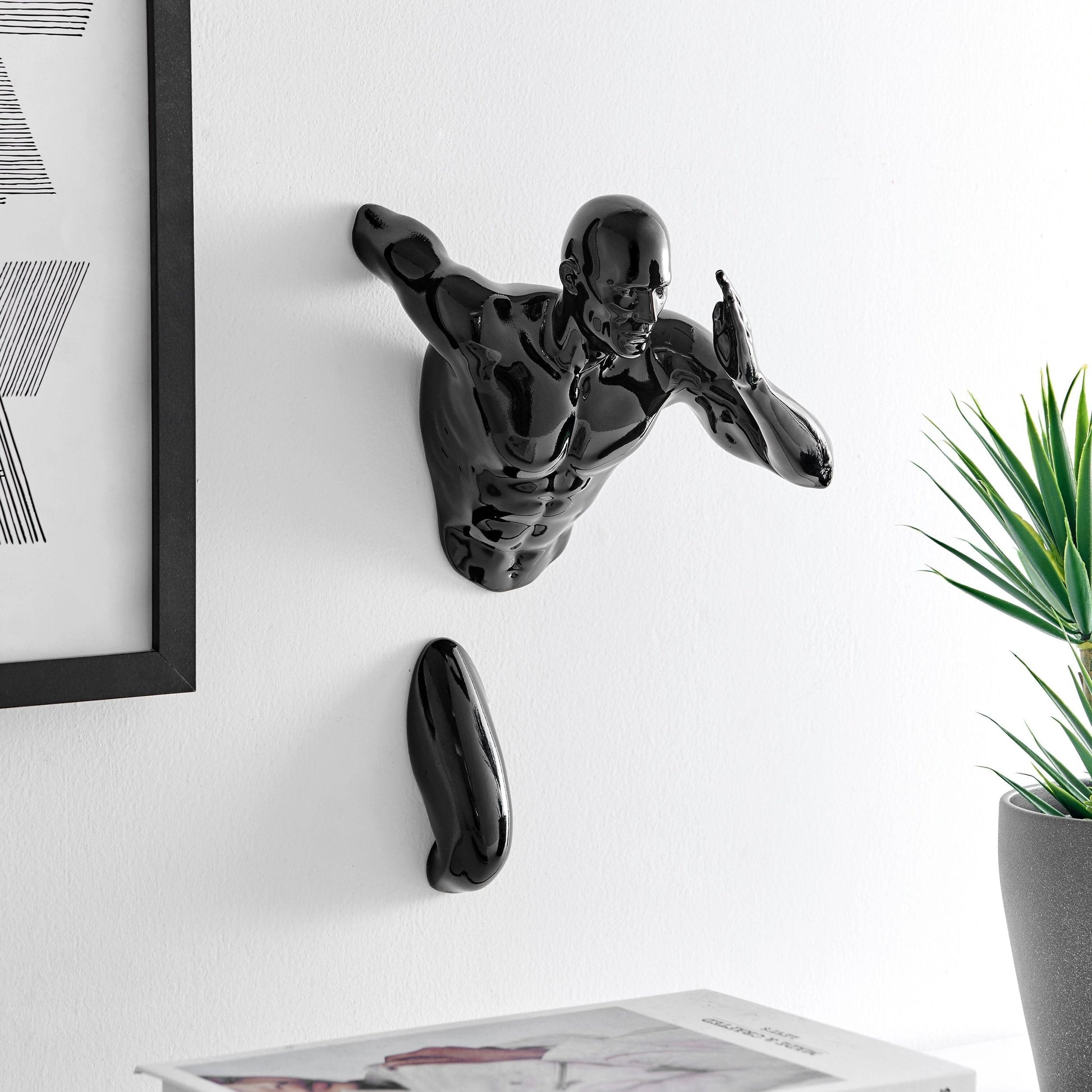 Glossy Black Wall Runner 13" Sculpture