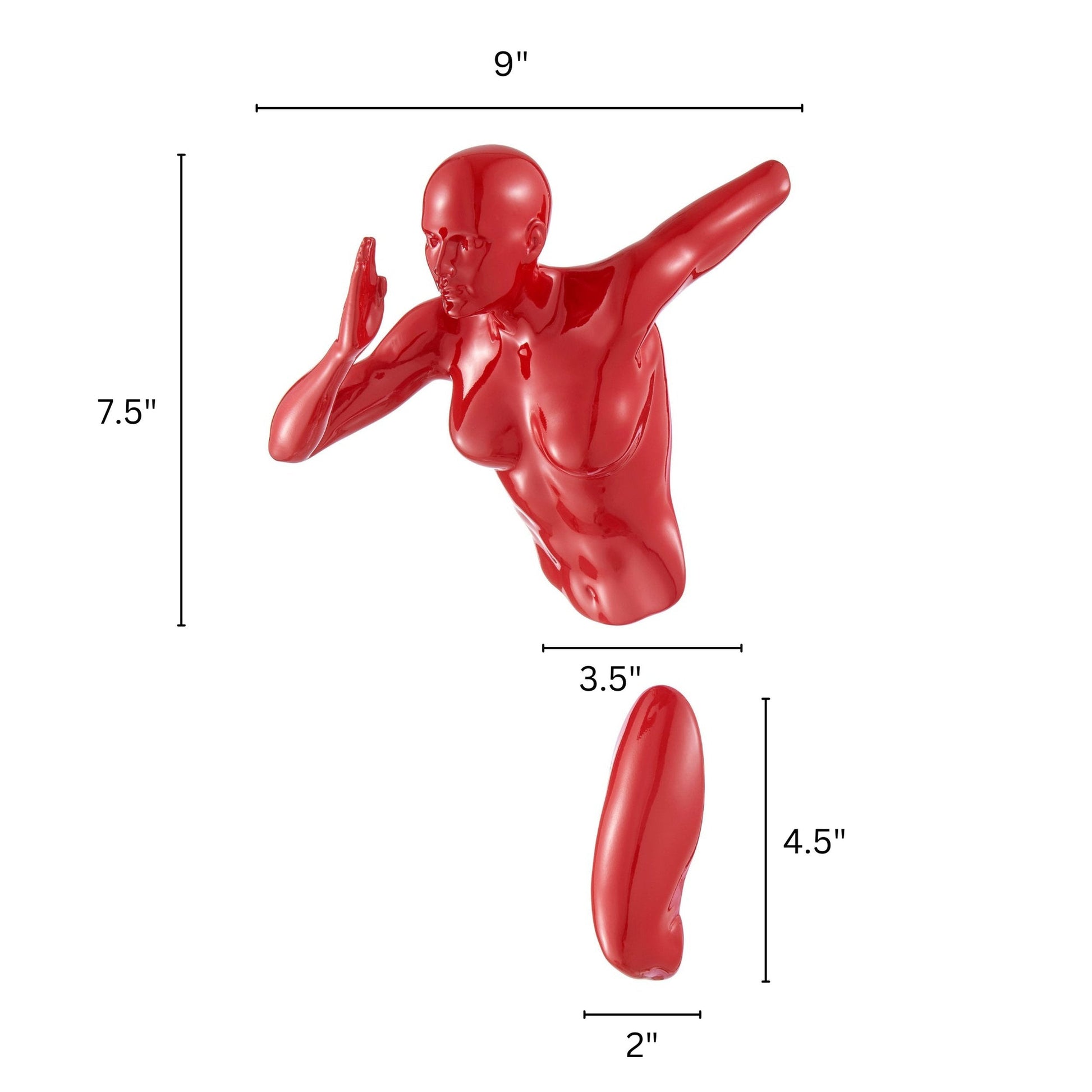 Glossy Red Wall Sculpture Runner 13" Woman