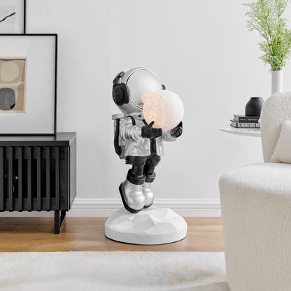 Hadfield takes the Moon // Lighted Astronaut- Sculpture // Black & Silver