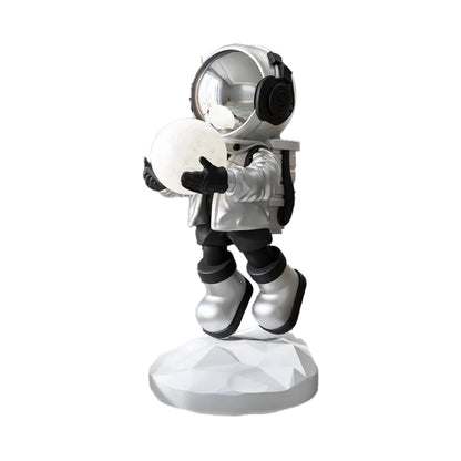 Hadfield takes the Moon // Lighted Astronaut- Sculpture // Black & Silver