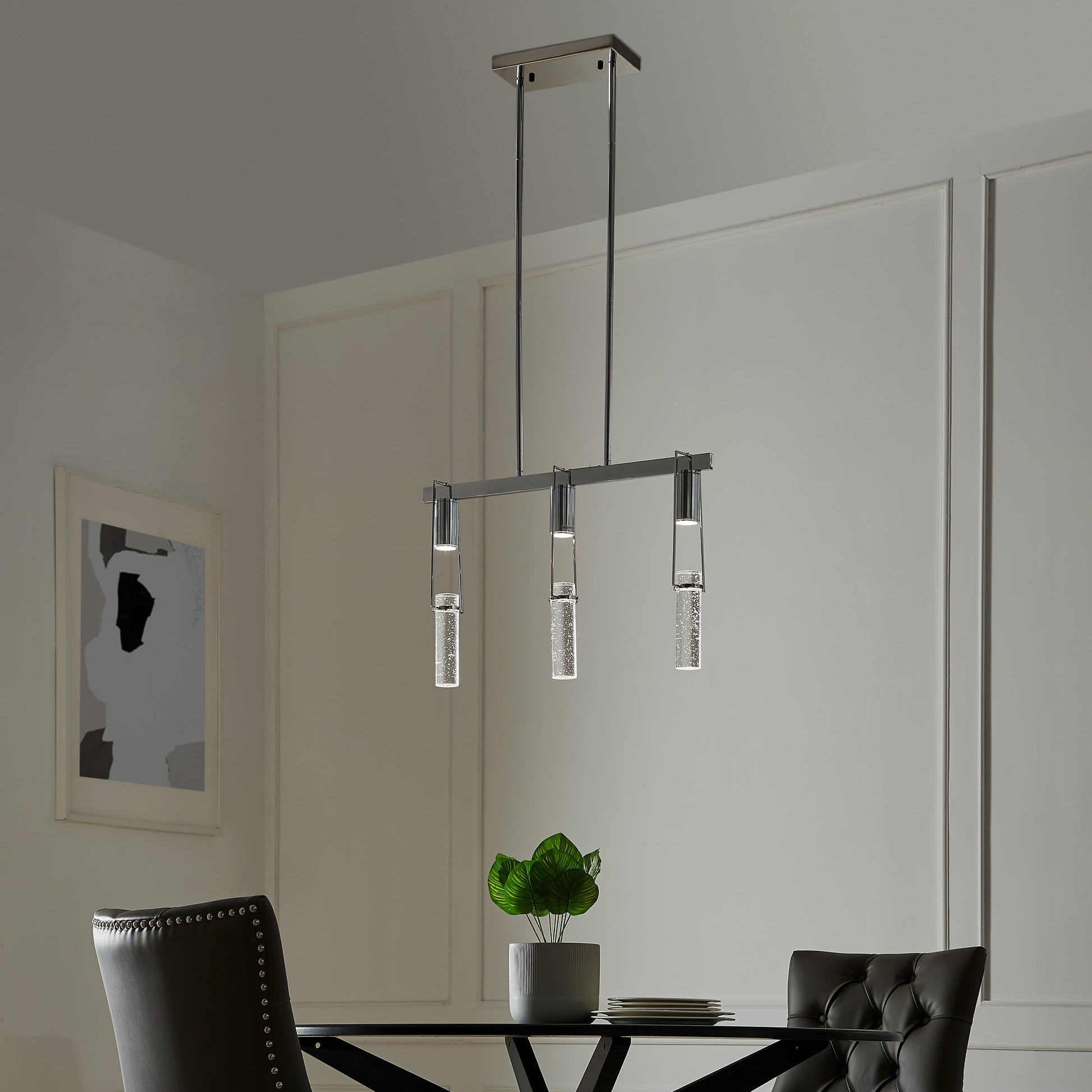 Harmony 3 Light Chandelier - Chrome, Modern Crystal Pendant Light Fixture