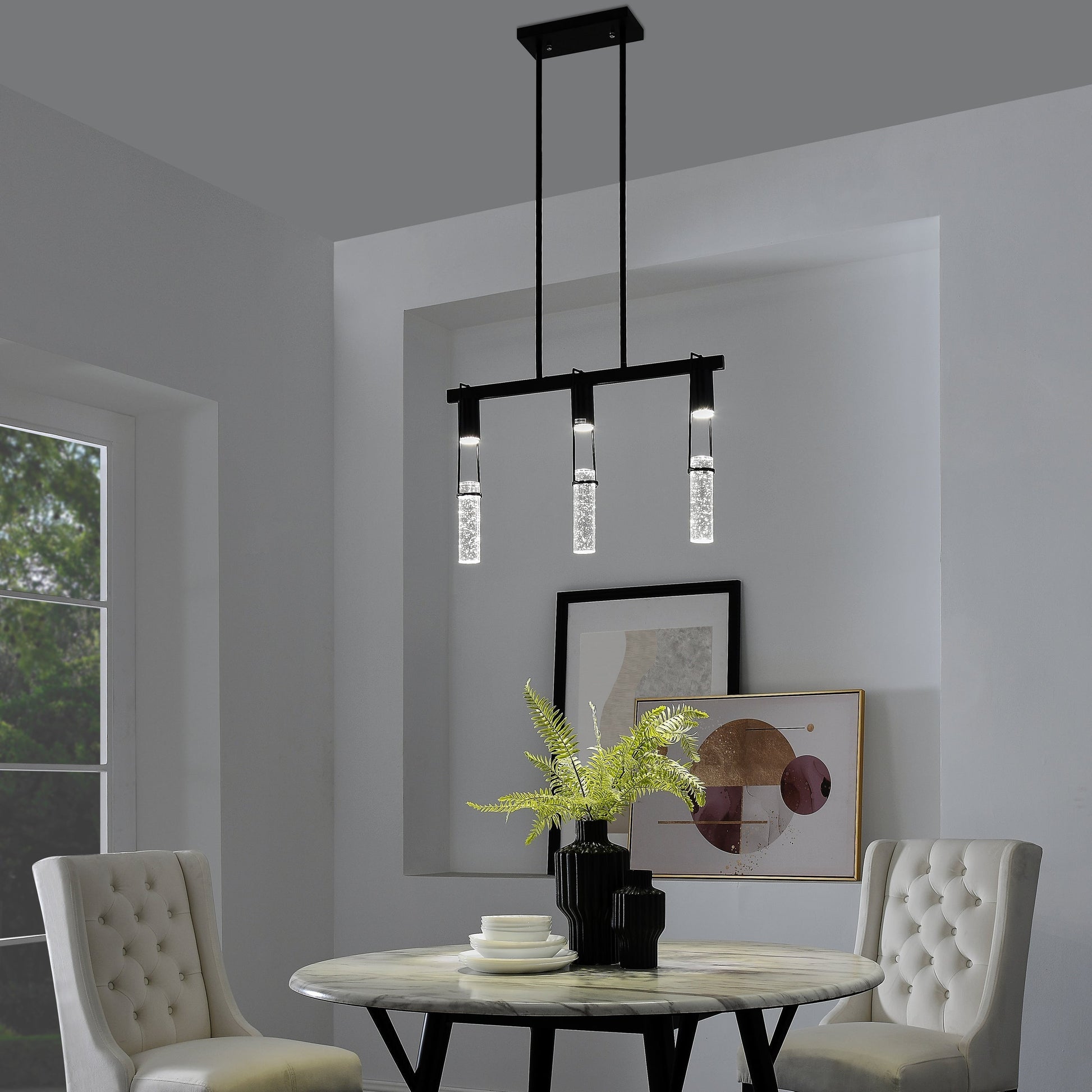 Harmony 3 Light Chandelier - Matte Black, Modern Crystal Pendant Light Fixture