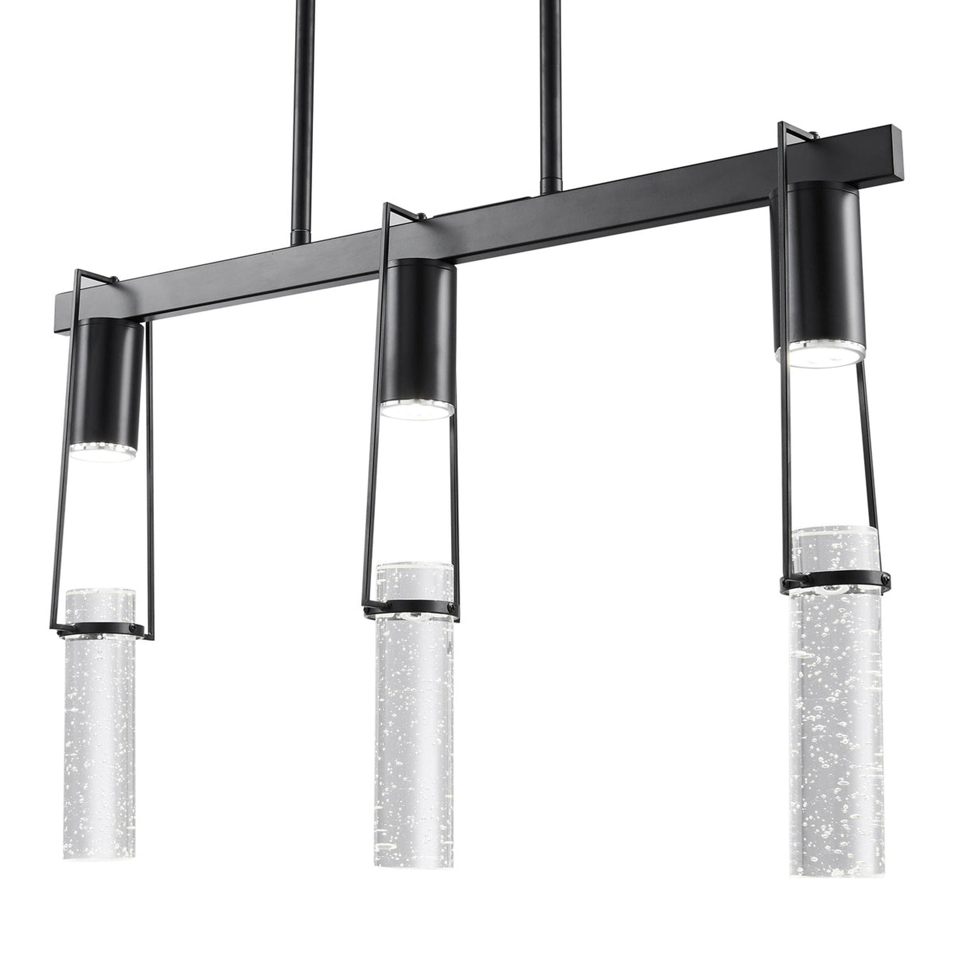 Harmony 3 Light Chandelier - Matte Black, Modern Crystal Pendant Light Fixture