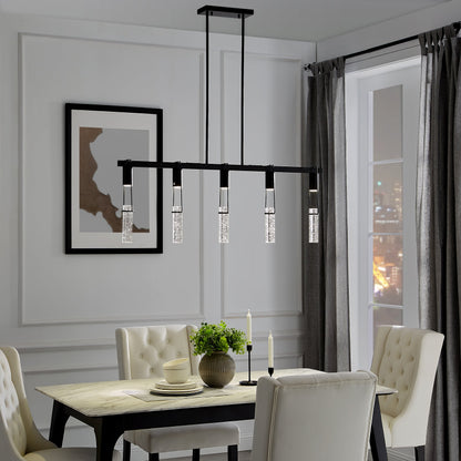 Harmony 5 Light Chandelier - Matte Black, Modern Crystal Pendant Light Fixture