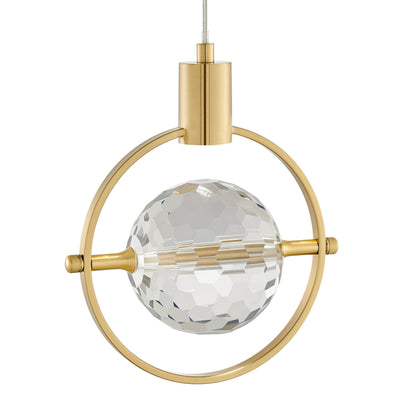 Hollywood Circle 1 Light Pendant - Gold Finish, Crystal Globe Design, Dimmable LED