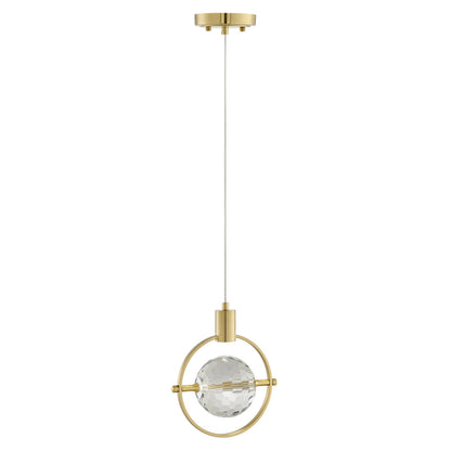 Hollywood Circle 1 Light Pendant - Gold Finish, Crystal Globe Design, Dimmable LED