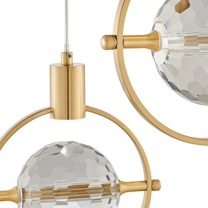 Hollywood Circle 3 Light Pendant - Gold Finish, Crystal Globe Design, Dimmable LED Chandelier