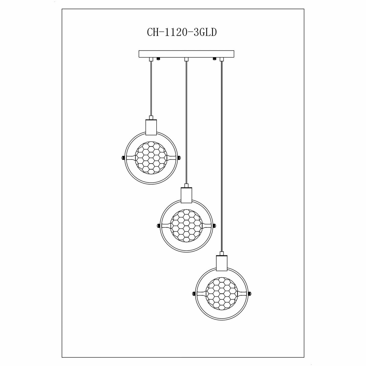 Hollywood Circle 3 Light Pendant - Gold Finish, Crystal Globe Design, Dimmable LED Chandelier