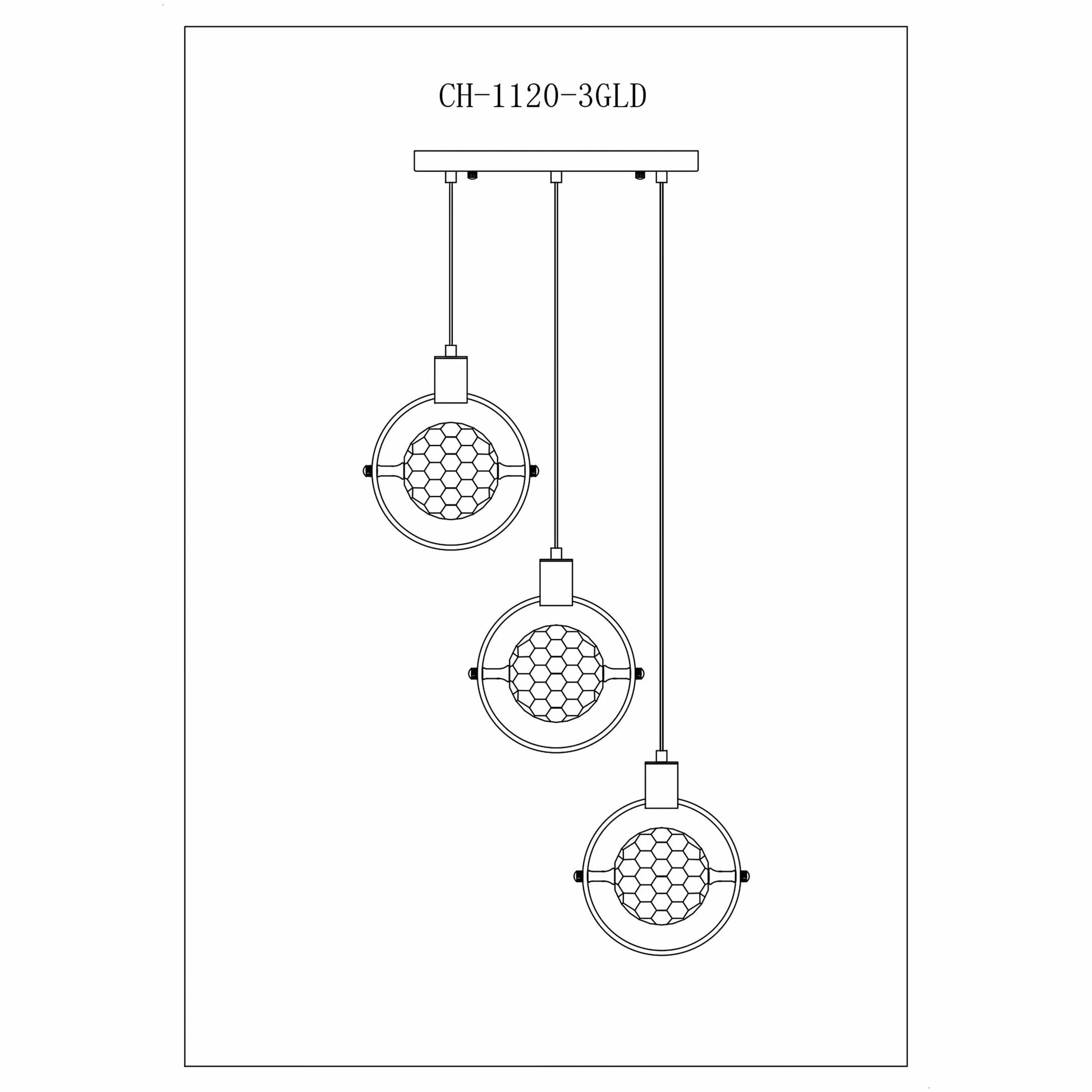 Hollywood Circle 3 Light Pendant - Gold Finish, Crystal Globe Design, Dimmable LED Chandelier