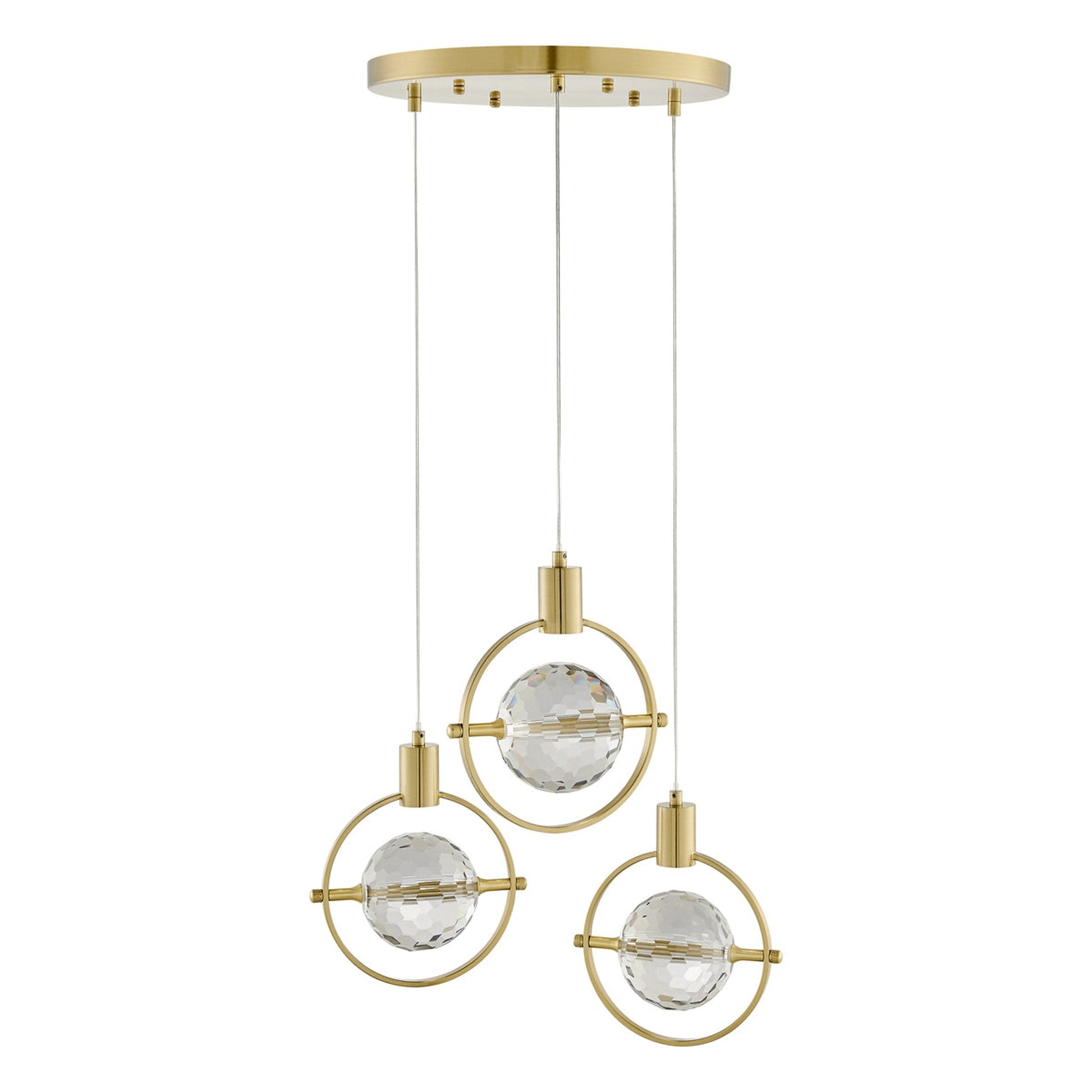 Hollywood Circle 3 Light Pendant - Gold Finish, Crystal Globe Design, Dimmable LED Chandelier