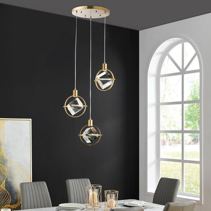 Hollywood Cube 3 Light Pendant - Gold Finish, Crystal Cube Design, Dimmable LED Chandelier