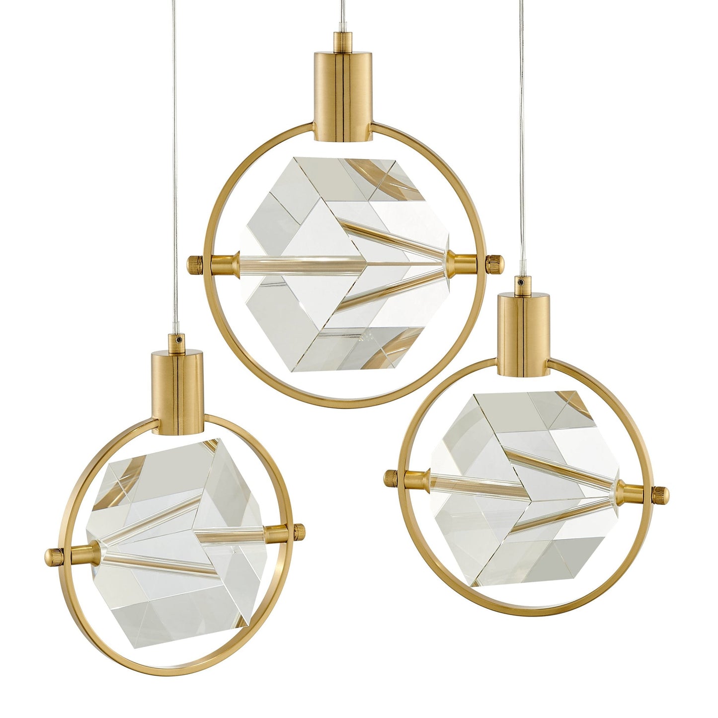 Hollywood Cube 3 Light Pendant - Gold Finish, Crystal Cube Design, Dimmable LED Chandelier