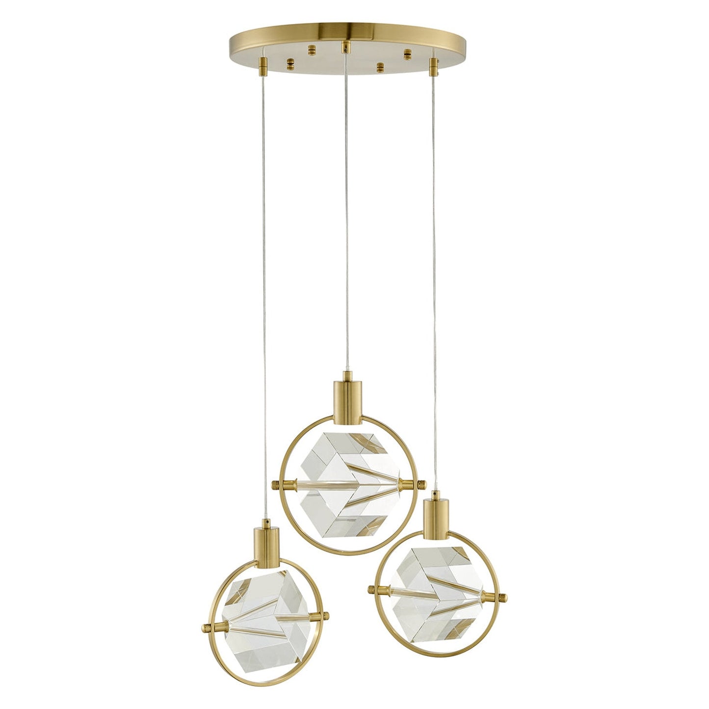 Hollywood Cube 3 Light Pendant - Gold Finish, Crystal Cube Design, Dimmable LED Chandelier