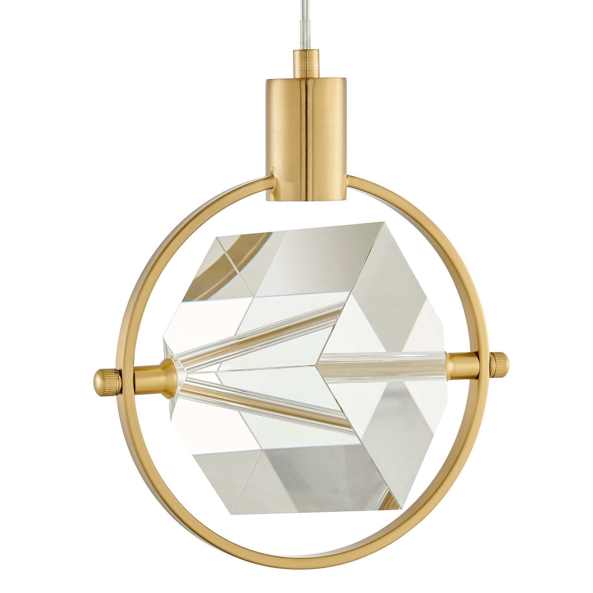 Hollywood Cube Single Light Pendant - Gold Finish, Crystal Cube Design, Dimmable LED