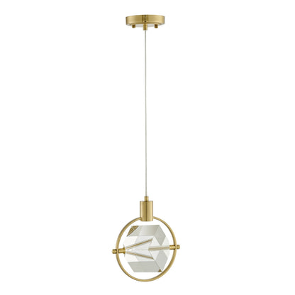 Hollywood Cube Single Light Pendant - Gold Finish, Crystal Cube Design, Dimmable LED