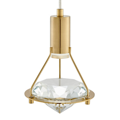 Hollywood Diamond Single Light Pendant - Gold Finish, Crystal Cube Design, Dimmable LED