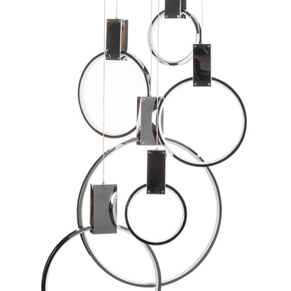 Hong Kong LED Circular Chandelier - 6 Adjustable Hoops, Chrome Finish, Contemporary Design