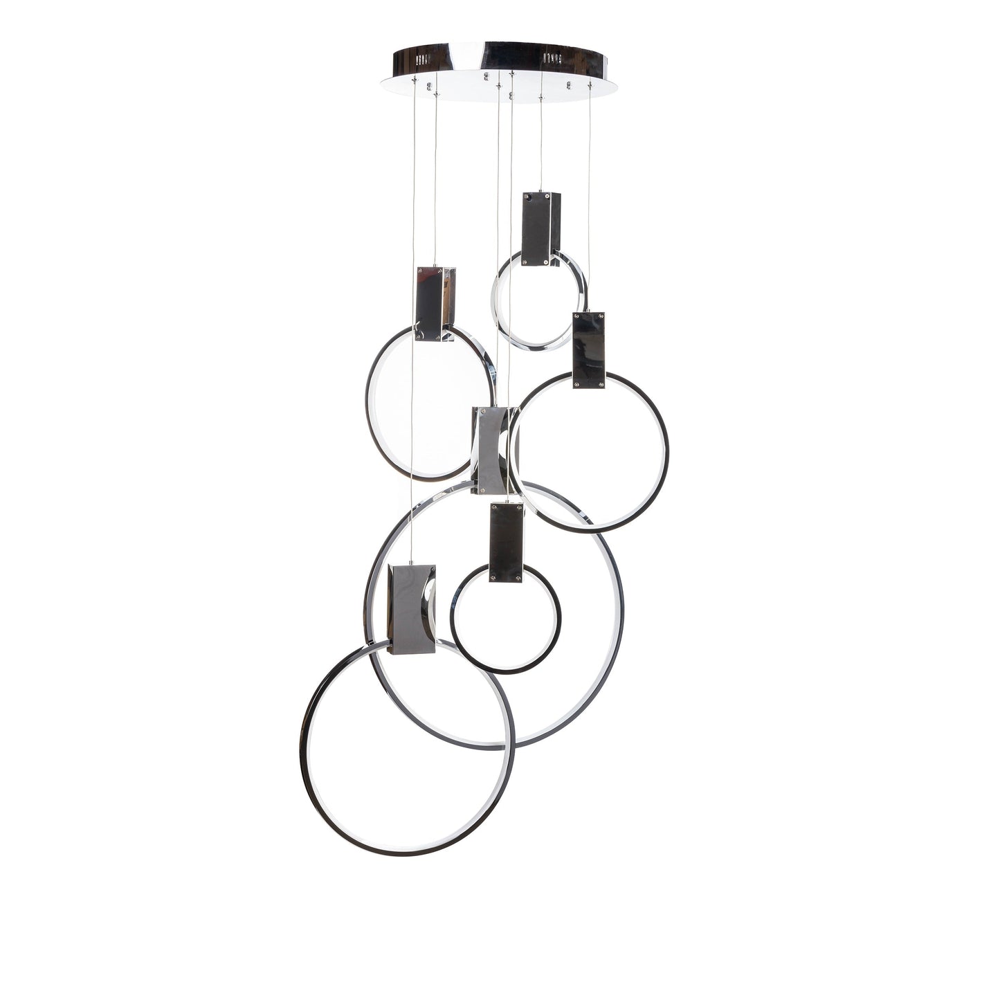 Hong Kong LED Circular Chandelier - 6 Adjustable Hoops, Chrome Finish, Contemporary Design