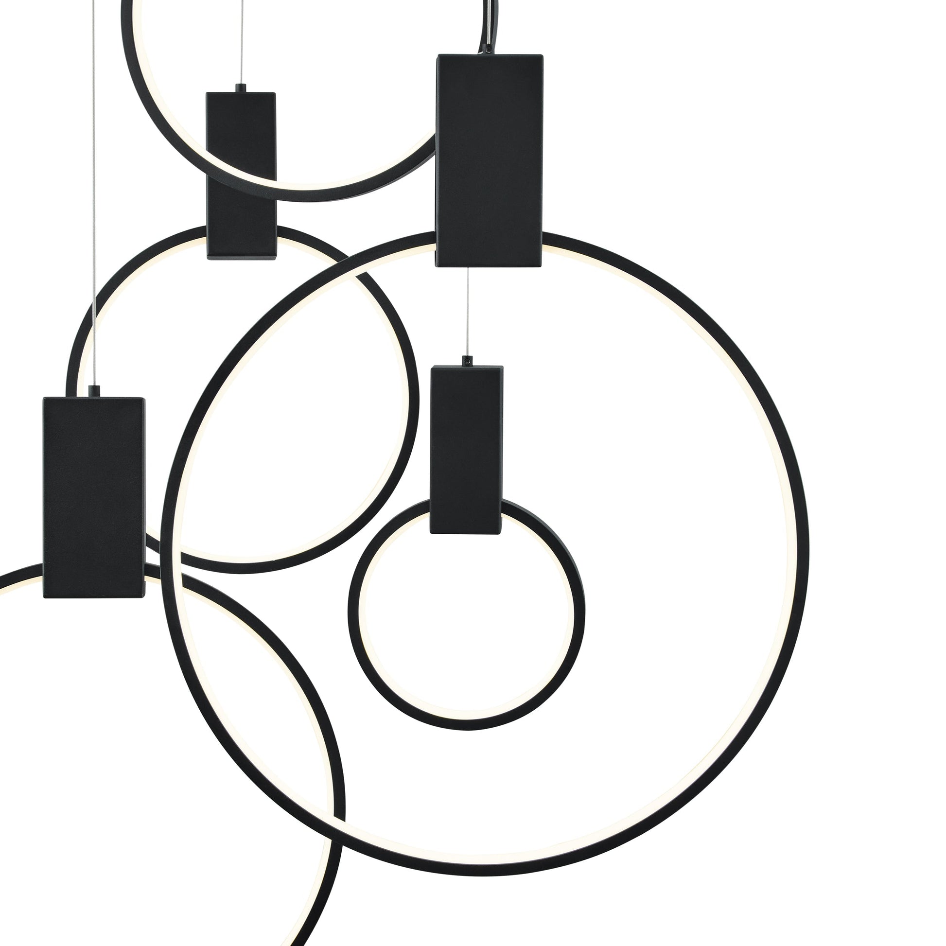 Hong Kong LED Circular Chandelier - 6 Adjustable Hoops, Matte Black Finish, Contemporary Design