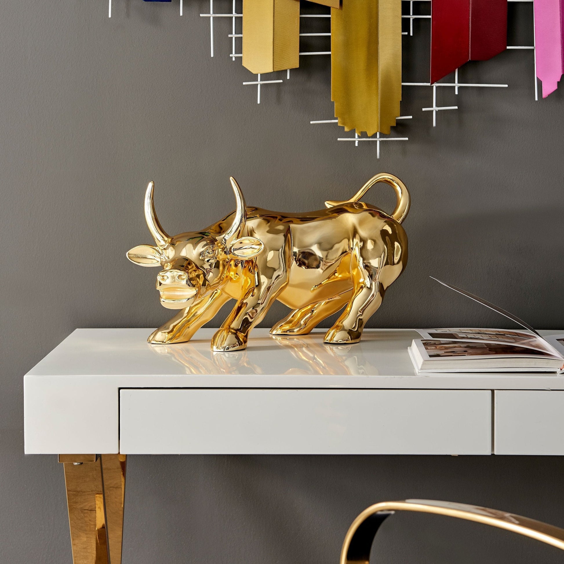 Hydro Resin Bull Sculpture // Gold Plated