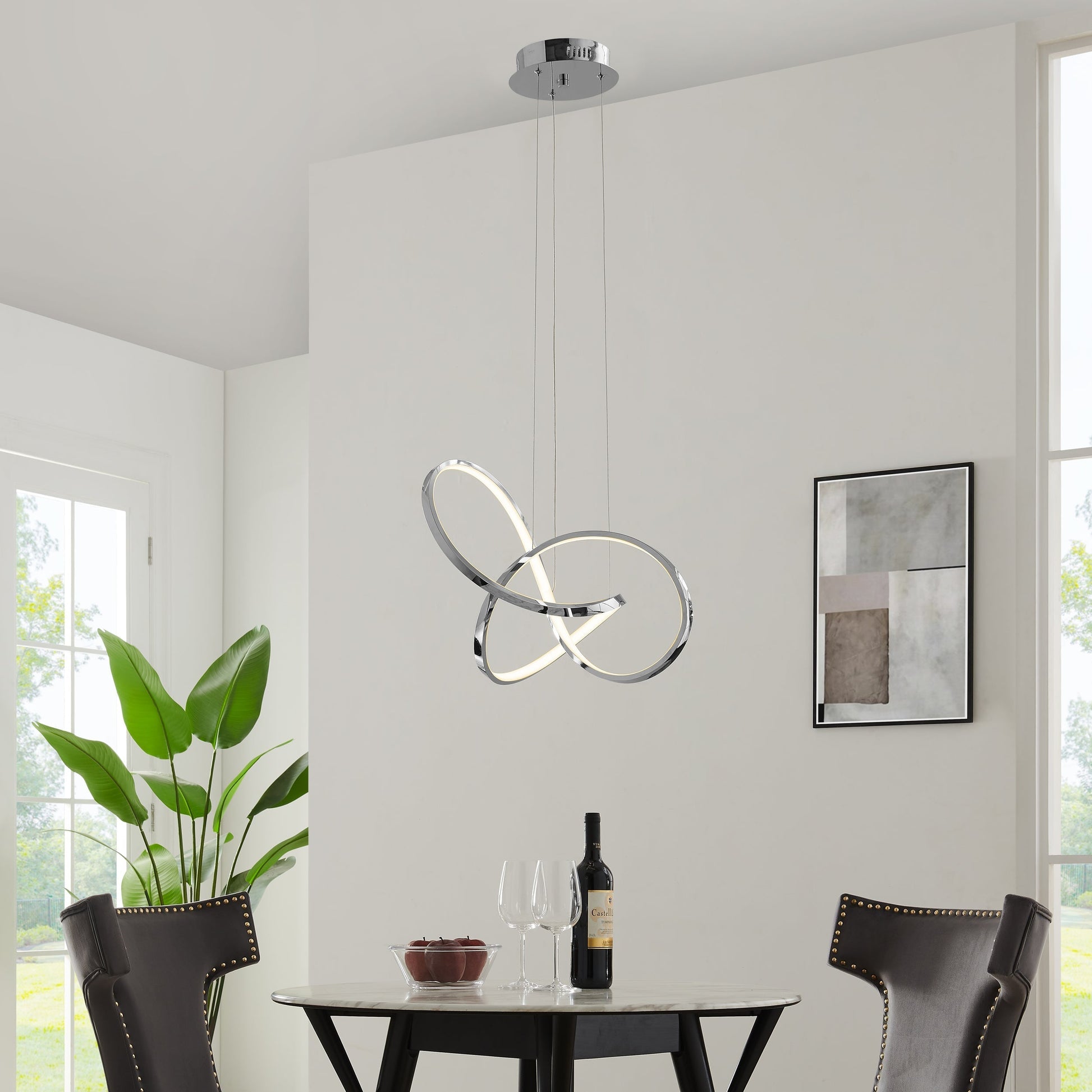 Knotted LED Dimmable Chandelier - Chrome Finish, Adjustable Height, and Modern Design