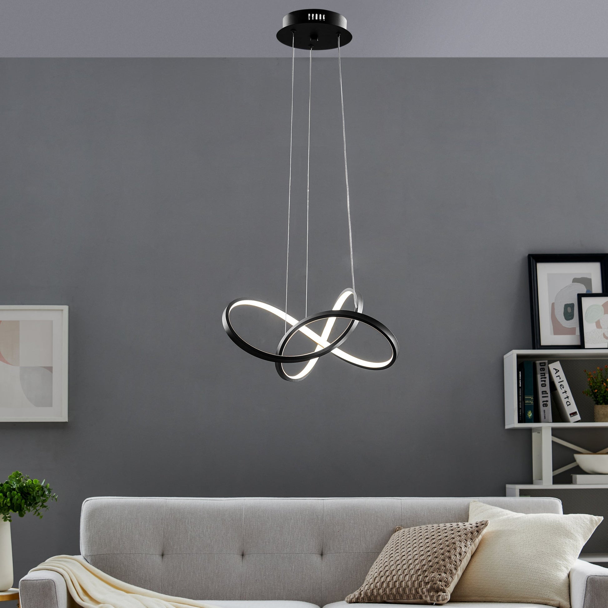 Knotted LED Dimmable Chandelier - Matte Black Finish, Adjustable Height, and Modern Design