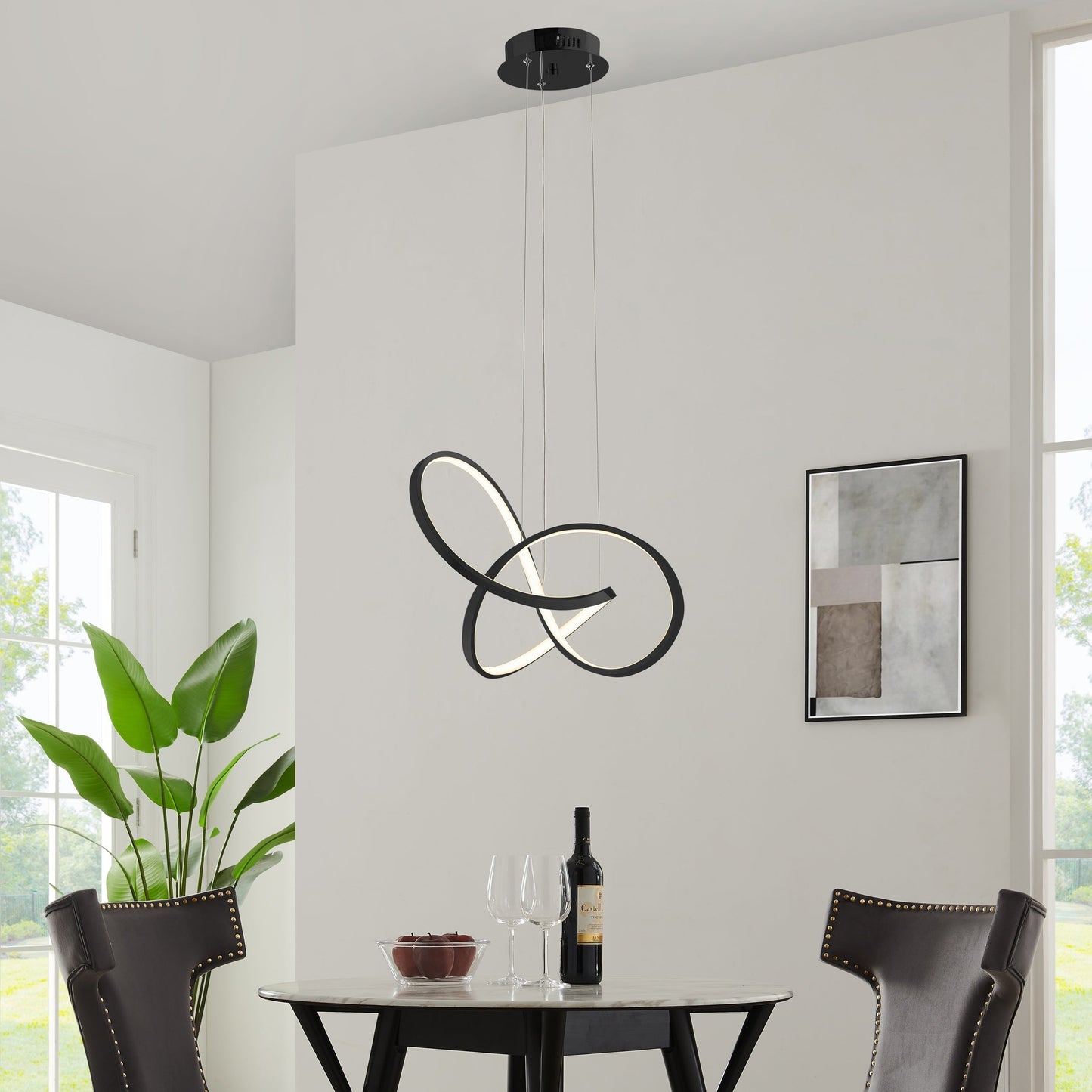 Knotted LED Dimmable Chandelier - Matte Black Finish, Adjustable Height, and Modern Design