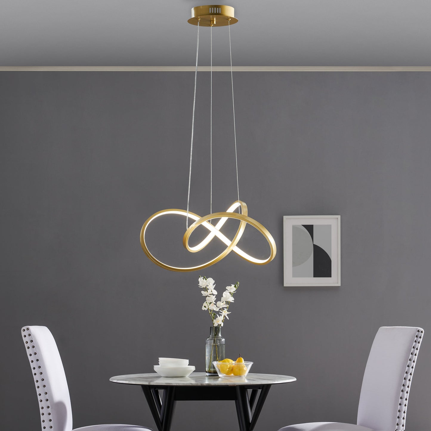 Knotted LED Dimmable Chandelier - Sandy Gold Finish, Adjustable Height, and Modern Design