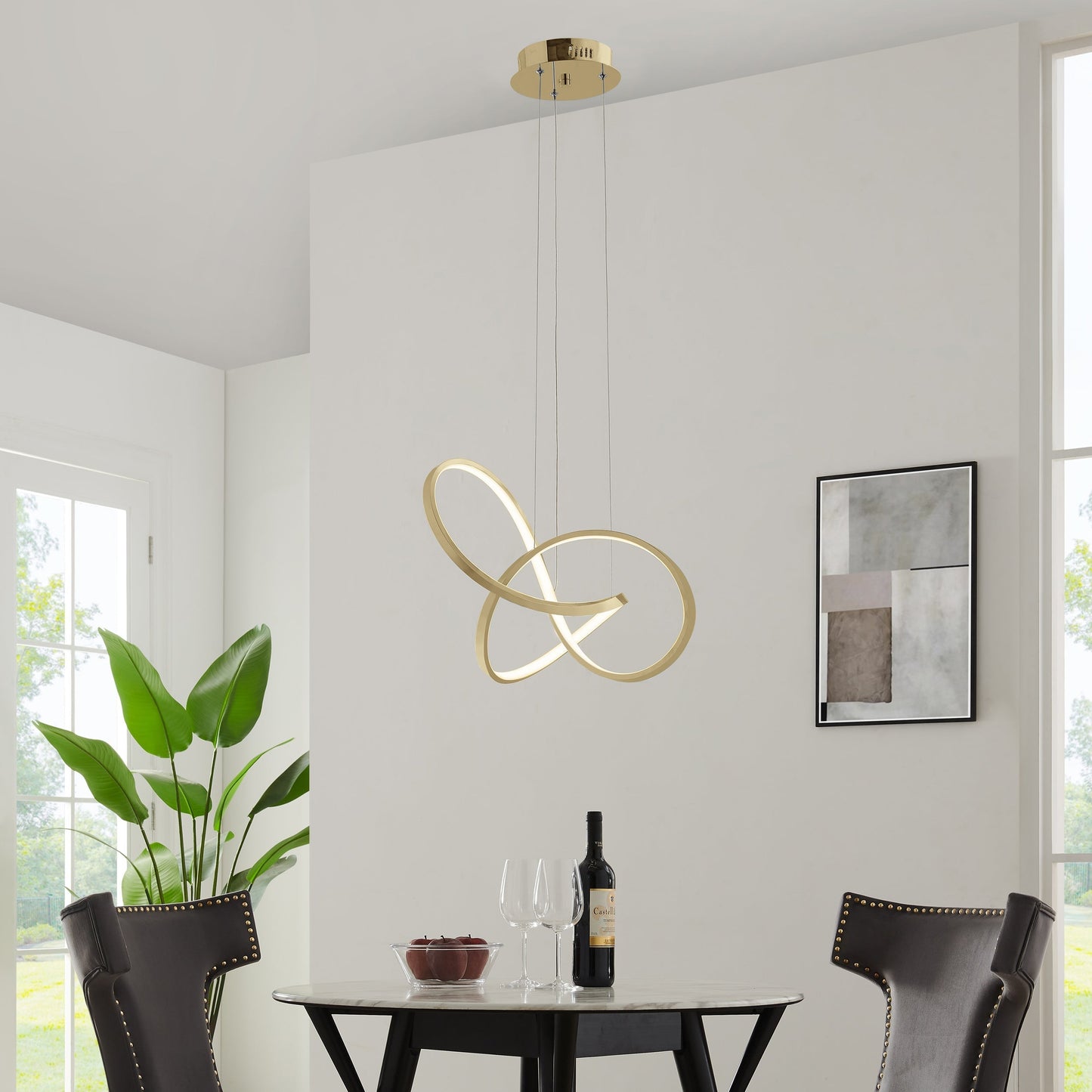 Knotted LED Dimmable Chandelier - Sandy Gold Finish, Adjustable Height, and Modern Design