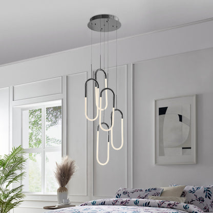 LED Five Clips Chandelier - Chrome | Modern Dimmable Pendant Lighting