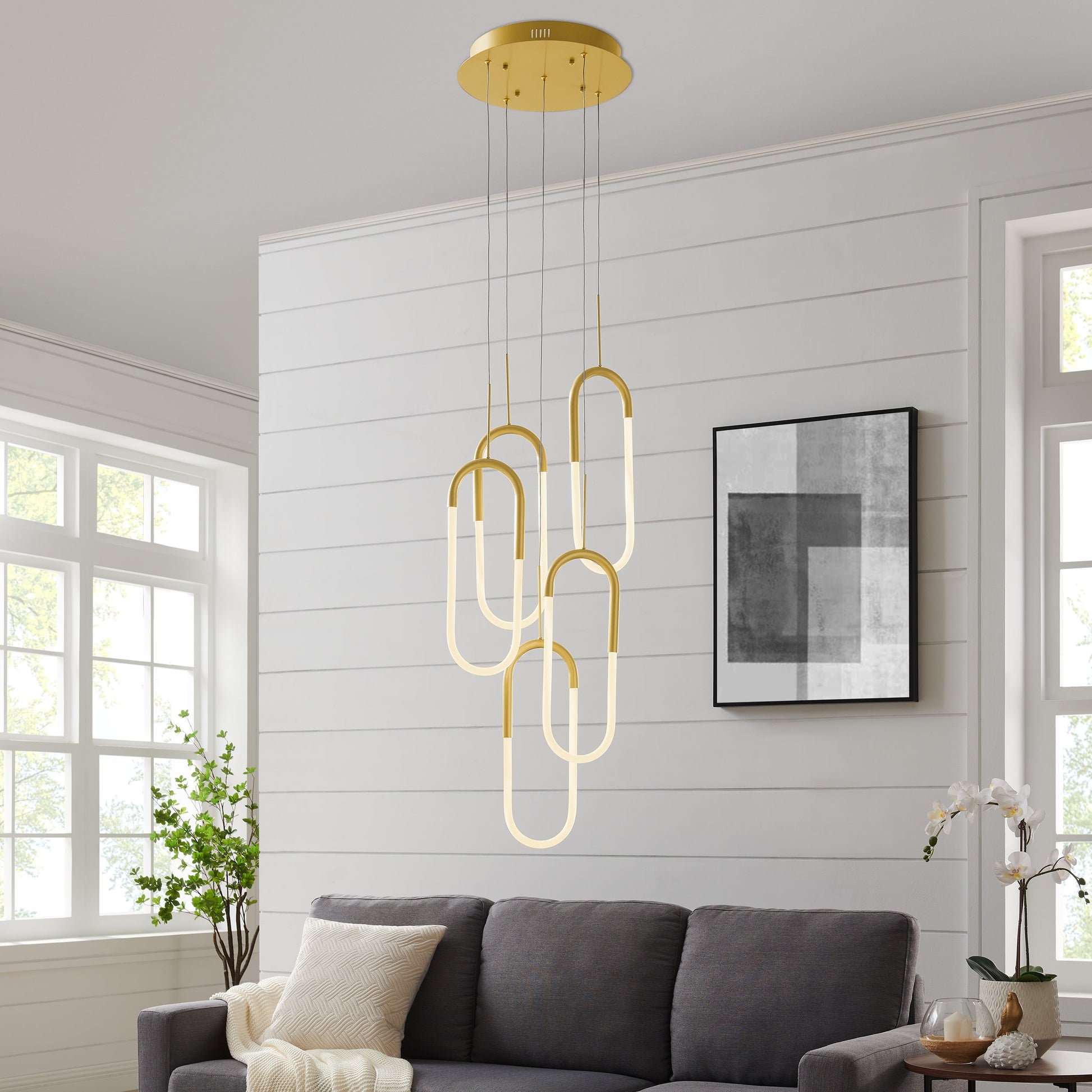 LED Five Clips Chandelier - Sandy Gold | Modern Dimmable Pendant Lighting