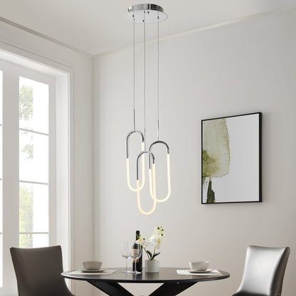 LED Three Clips Chandelier - Chrome | Modern Dimmable Pendant Lighting