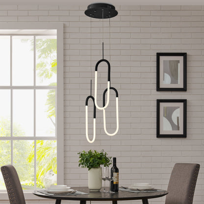 LED Three Clips Chandelier - Matte Black | Modern Dimmable Pendant Lighting