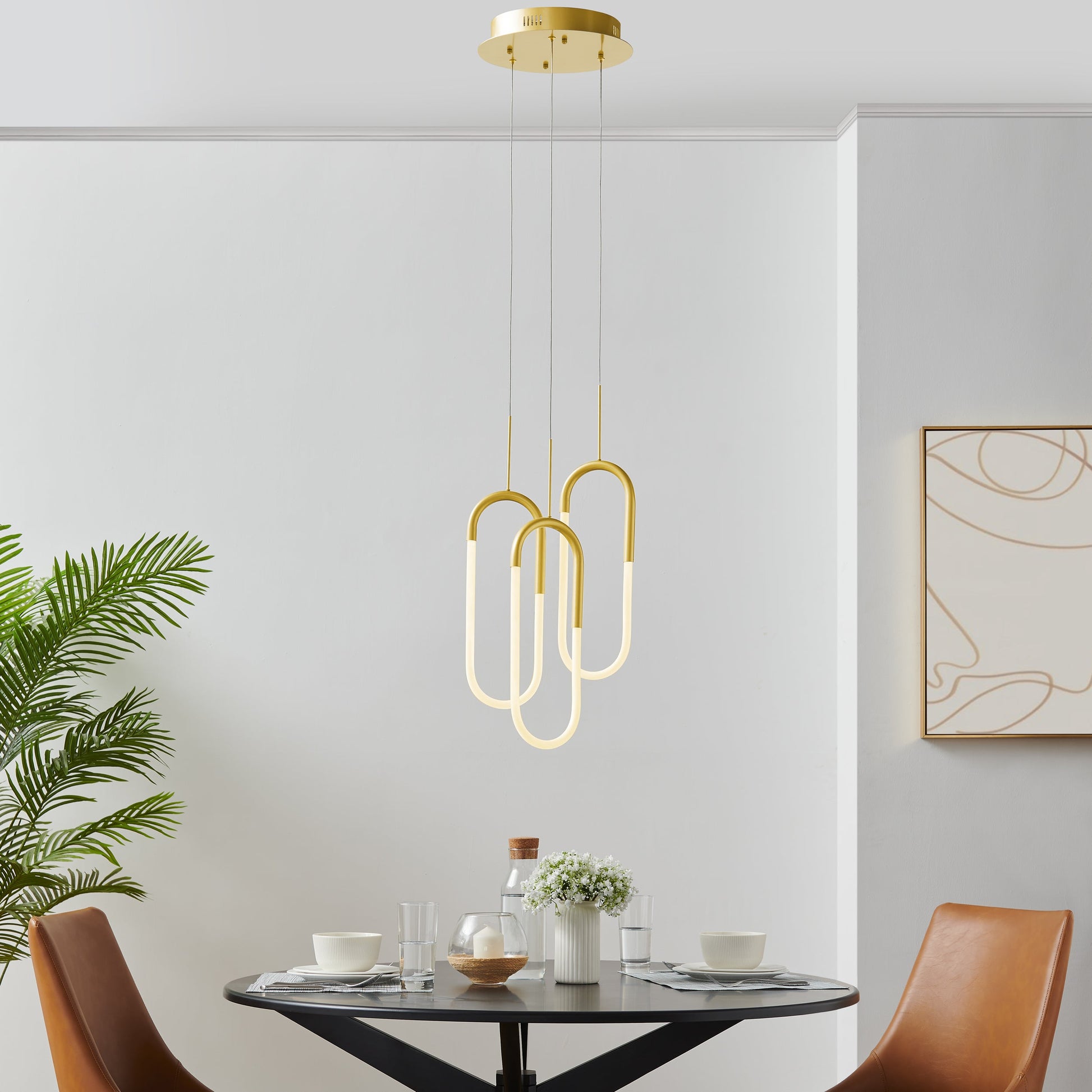 LED Three Clips Chandelier - Sandy Gold | Modern Dimmable Pendant Lighting