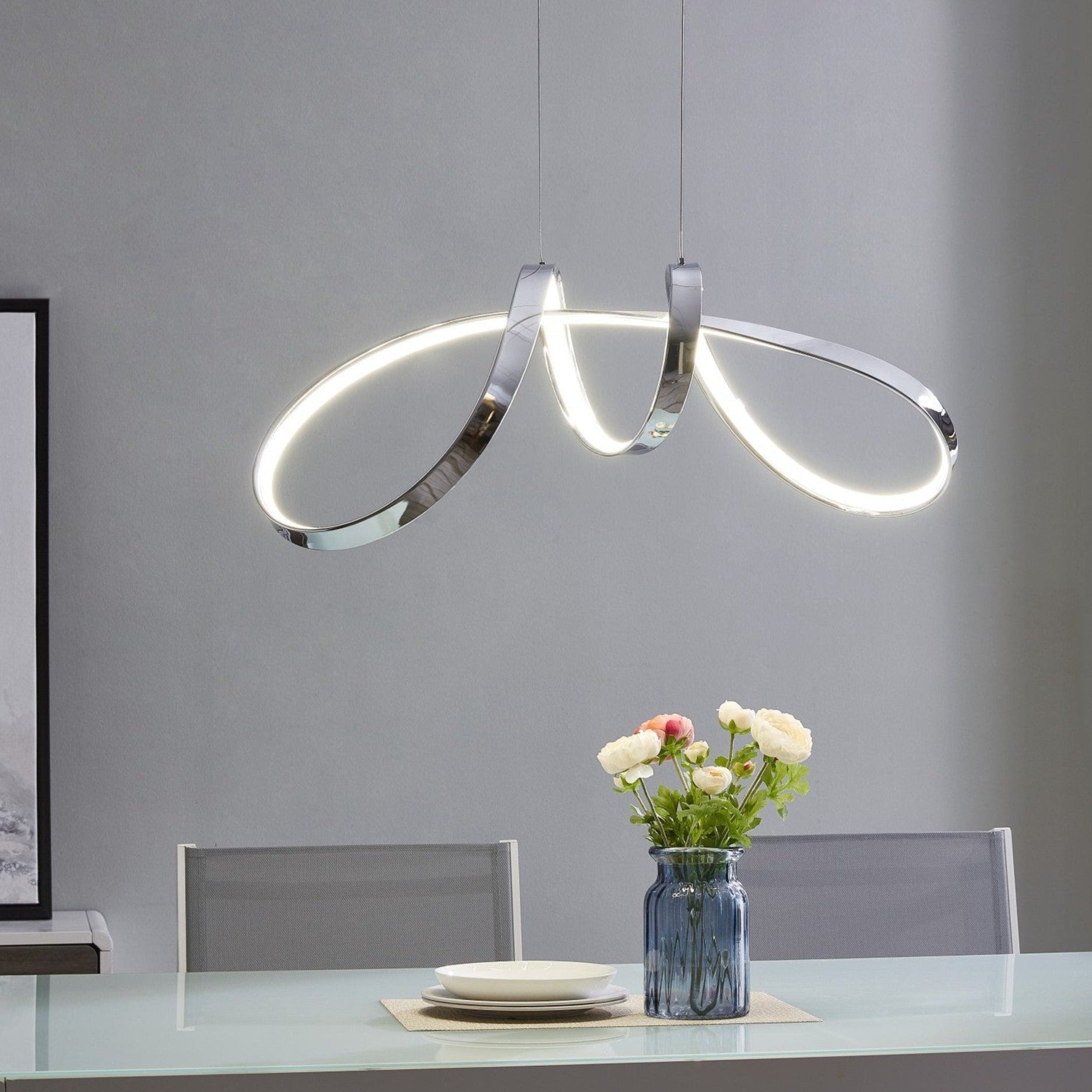 Lisbon LED Chandelier - Chrome Finish, Adjustable Height, and Dimmable LED Lighting