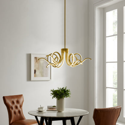 Magnolia LED Adjustable Chandelier - Sandy Gold Finish, 6 LED Strips, and Dimmable Lighting