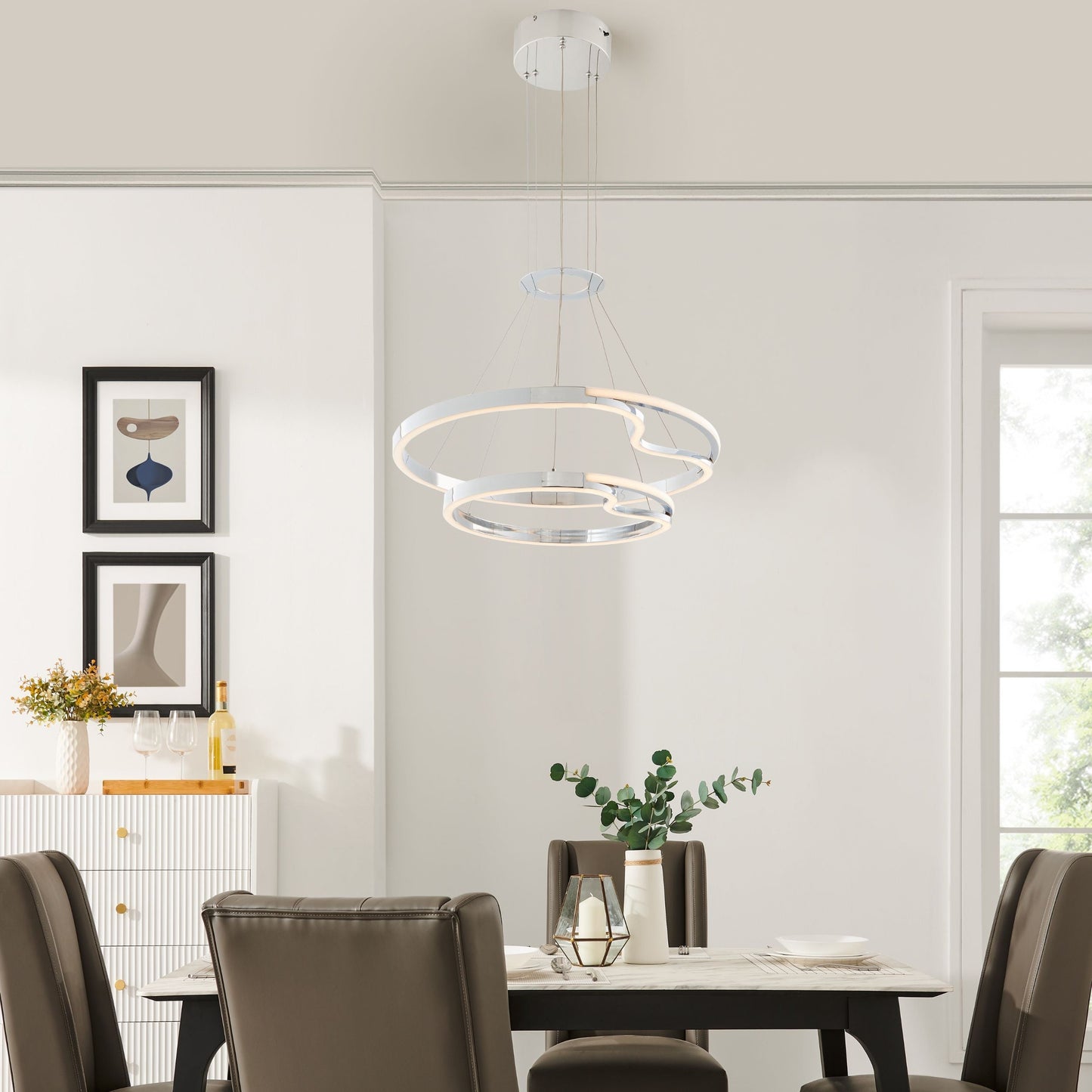 Minsk Double Round LED Integrated Chandelier - Chrome, Adjustable with CCT Lighting