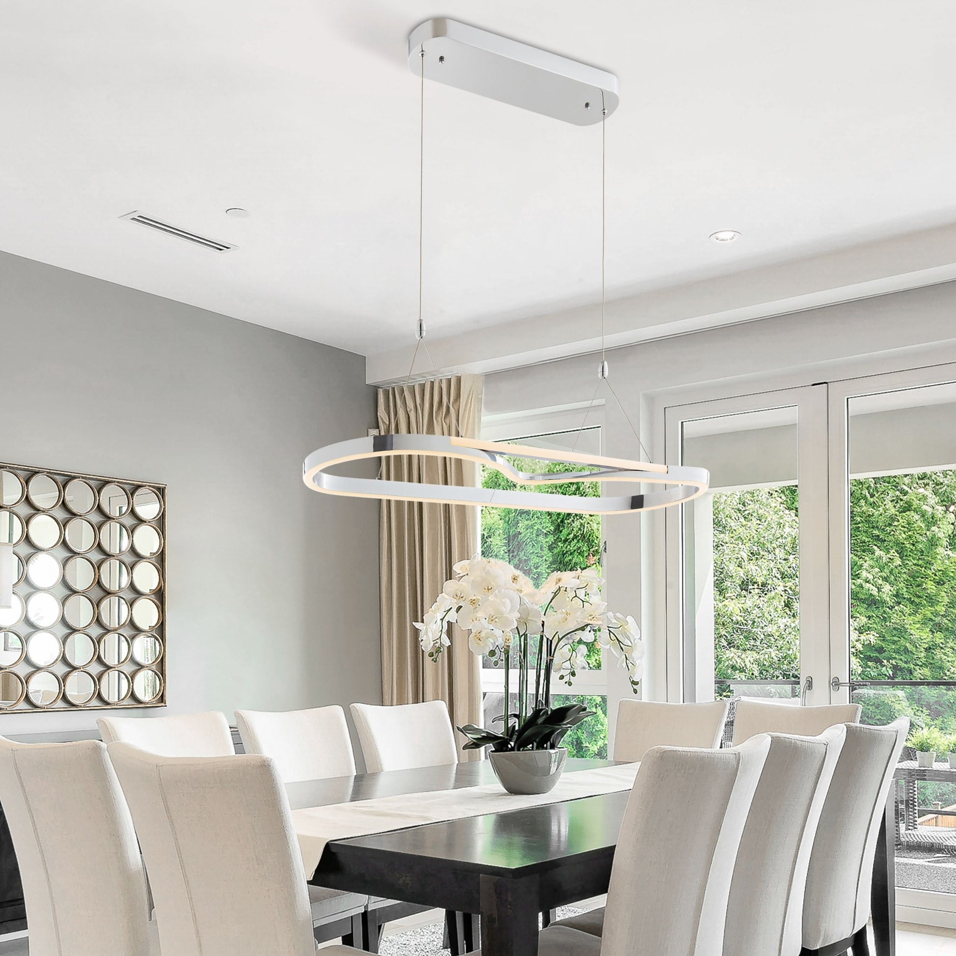 Minsk Single Rectangular LED Integrated Chandelier - Chrome, Adjustable with CCT Lighting