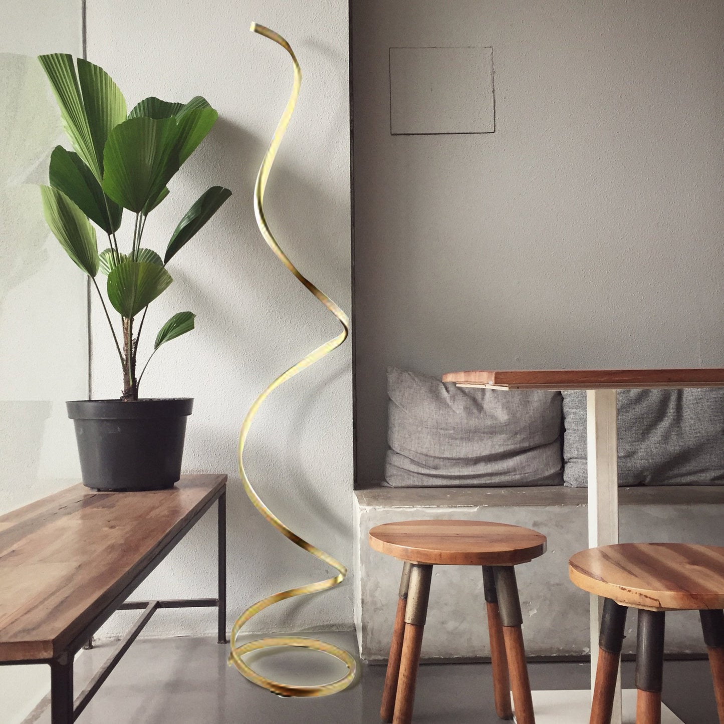 Modern LED Spiral Floor Lamp - Sandy Gold | 63" Neutral White Lighting for Contemporary Spaces