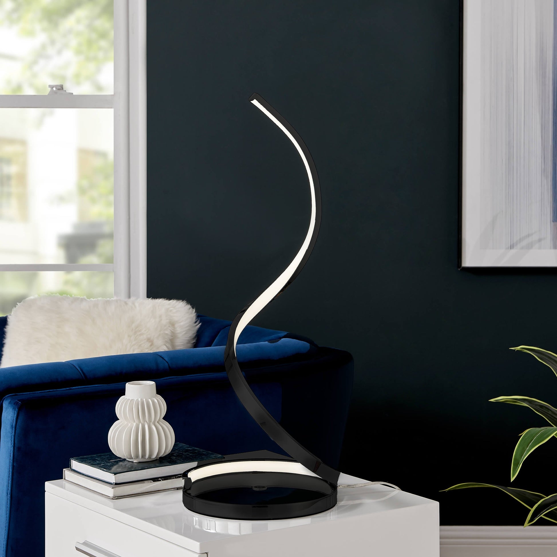 Modern Spiral Integrated LED Dimmable Table Lamp - Black | Contemporary 31" Tall Lighting