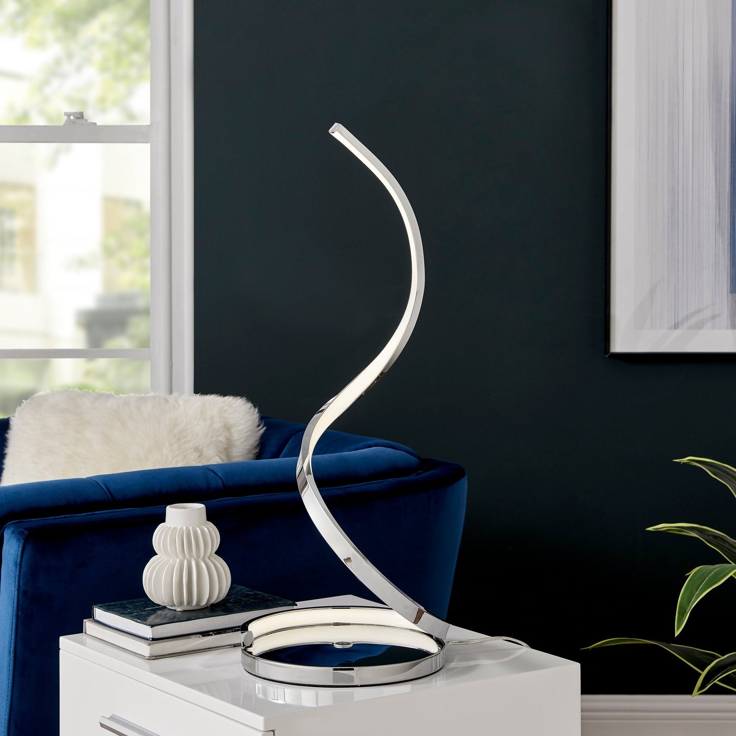 Modern Spiral Integrated LED Table Lamp - Chrome | Dimmable 31" Tall Contemporary Light