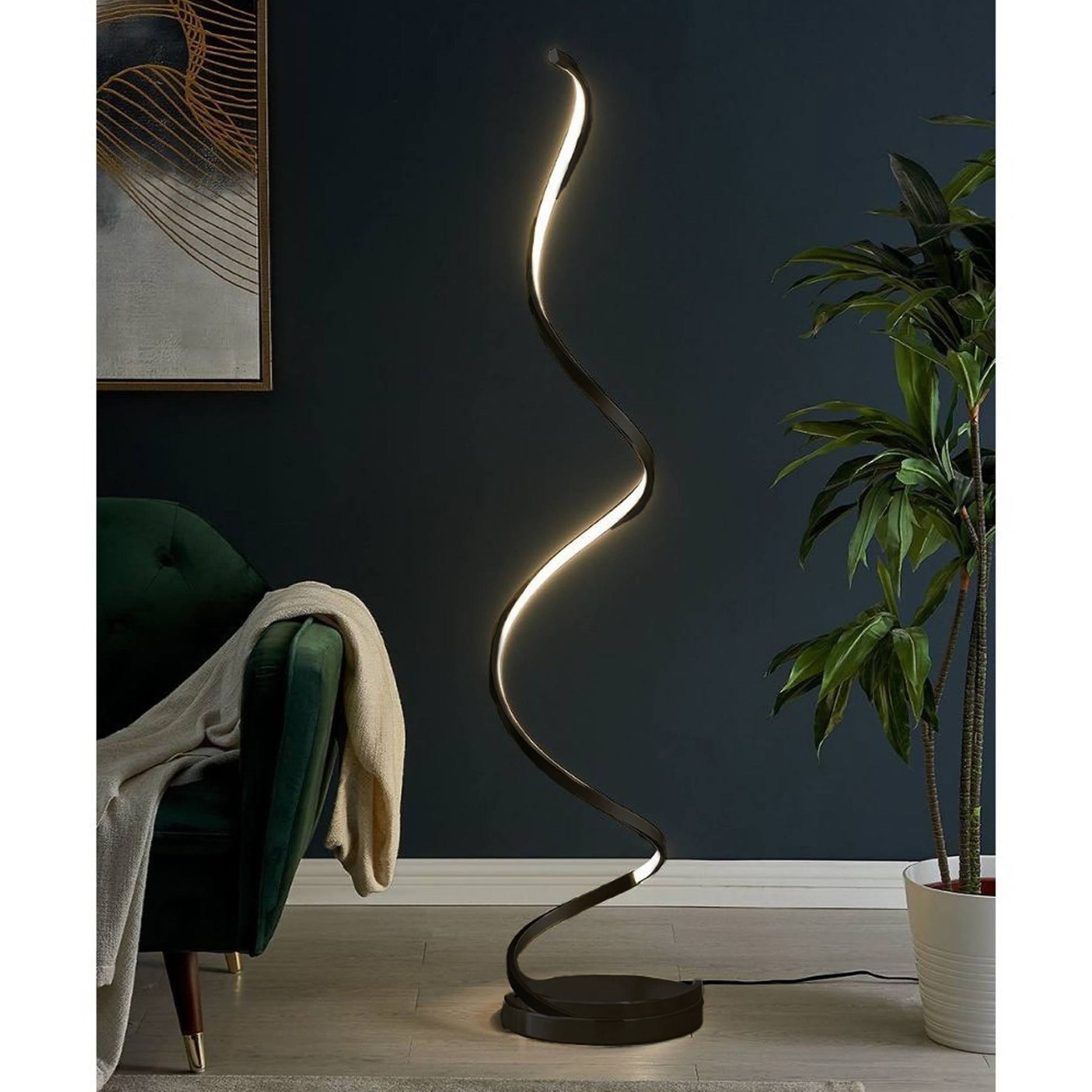 Modern Spiral LED 61" Black Floor Lamp | Dimmable LED Strip Lighting for Contemporary Spaces