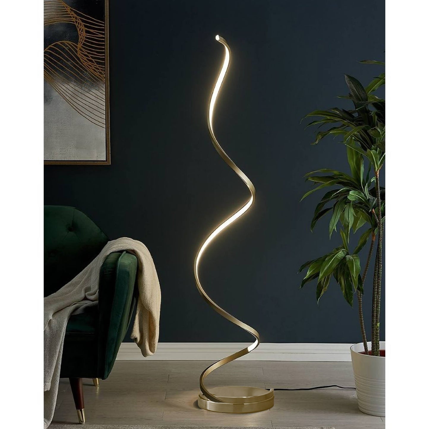 Modern Spiral LED 61" Gold Floor Lamp | Dimmable LED Strip Lighting for Contemporary Spaces