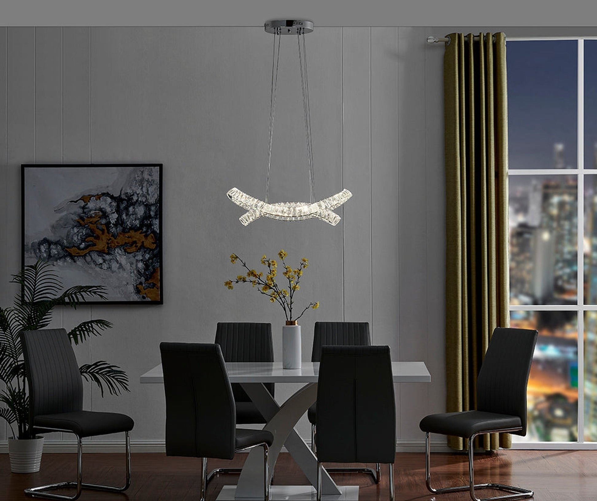 Monroe Crystal Chandelier - Chrome Finish, Adjustable Height, and Dimmable LED Lighting