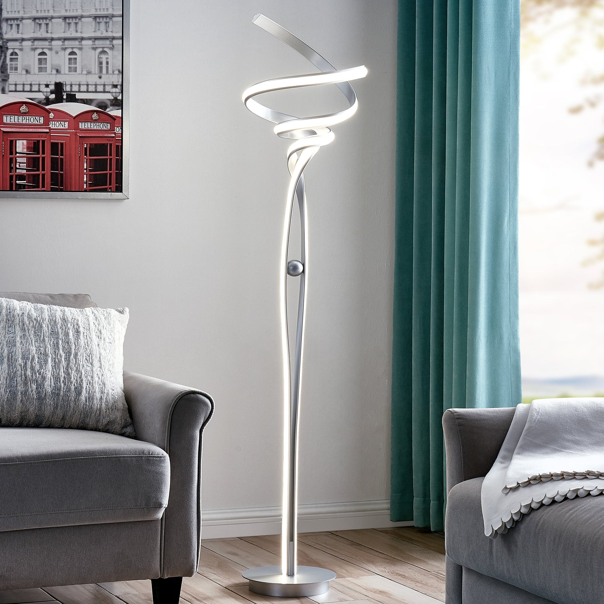 Munich LED 63" Floor Lamp - Silver | Dimmable Modern Lighting with Foot Switch