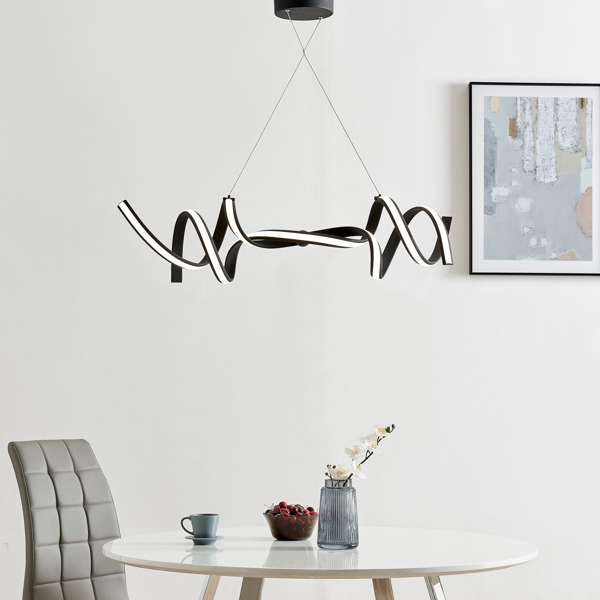 Munich LED Horizontal Chandelier - Black Finish, Adjustable Hanging Length, and Dimmable LED Lighting