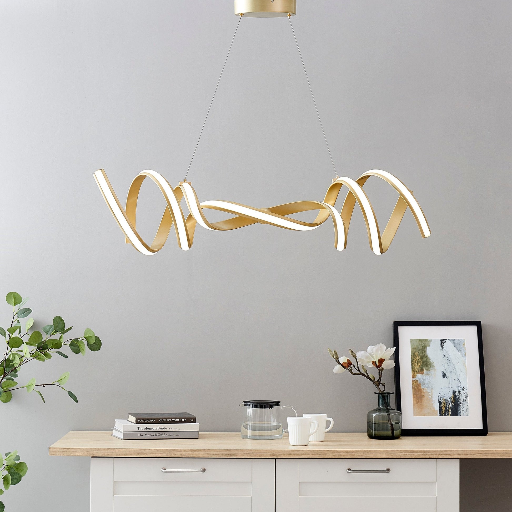 Munich LED Horizontal Chandelier - Gold Finish, Adjustable Hanging Length, and Dimmable LED Lighting