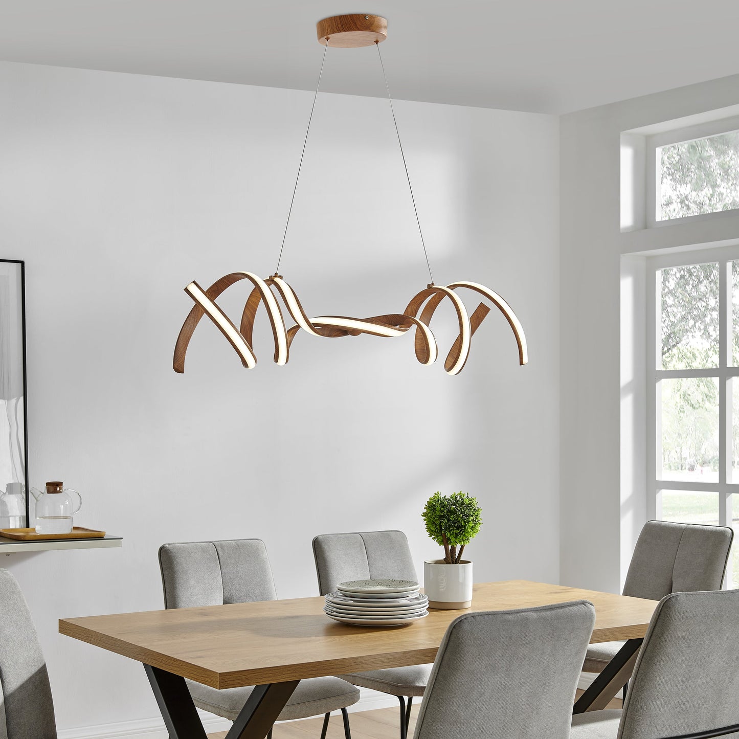 Munich LED Horizontal Chandelier - Wood Finish, Adjustable Hanging Length, and Dimmable LED Lighting